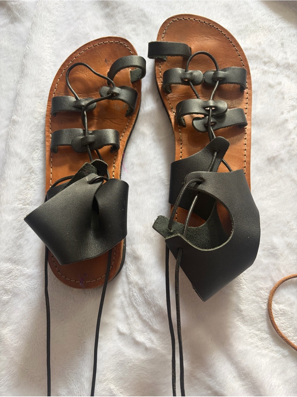 Women’s Black Leather Lace-Up Gladiator Sandals